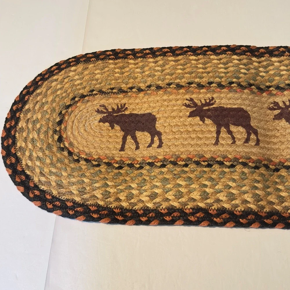 Rustic Braided Jute Table Runner Oval Moose Wildlife Cabin Lodge Decor 35.5x13.5